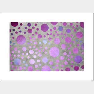 Abstract Blue and Violet Gold Polka Dots over Metallic Surface Posters and Art